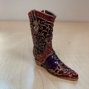 Western Cowboy Cowgirl Boot Trinket Red Swarovski Crystals Business Card Holder
